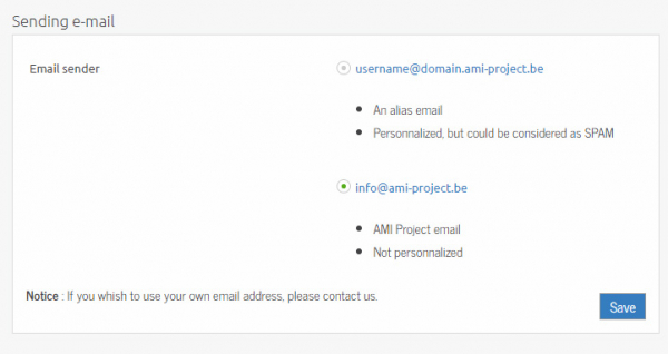 Select the sending email on AMI Project