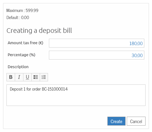 Create a deposit invoice