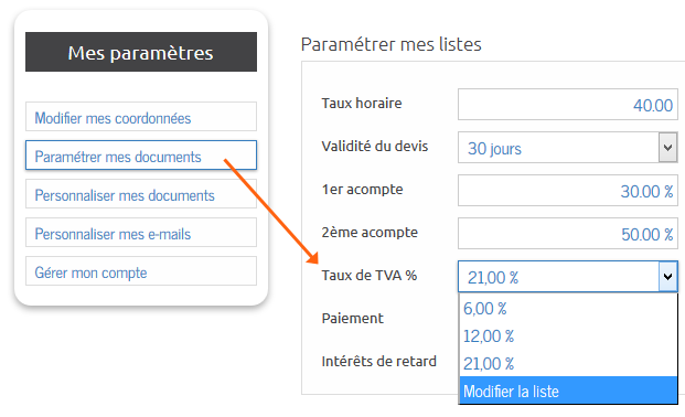 Ajout d'un taux de TVA dans les paramètres