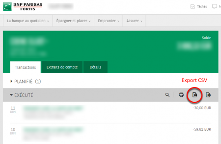 Exporter les CSV sur le homebanking de BNP Paribas Fortis