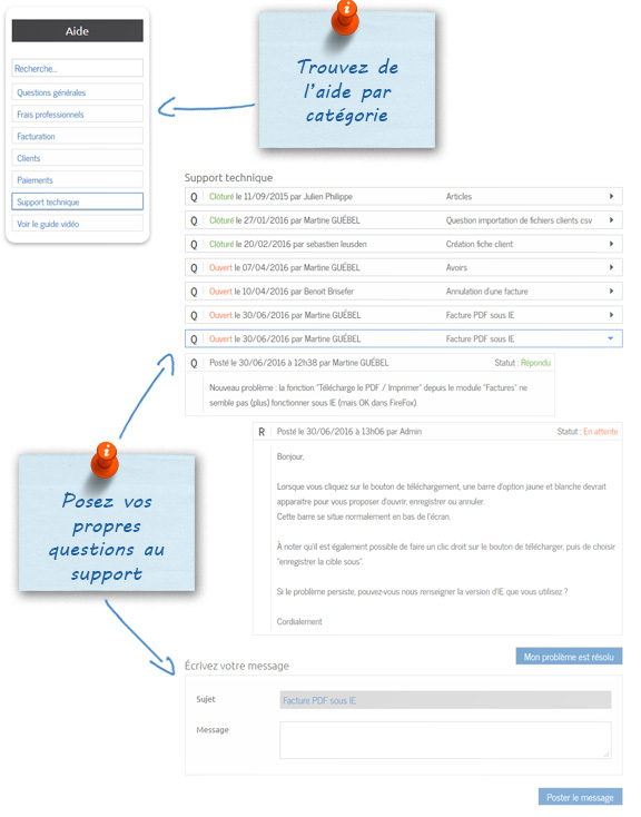 Aide, FAQ et support technique